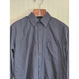 Hill & Archer Shirt Mens 19 1/4‎ 32/33 Charcoal Button Front Long Sleeve Pocket